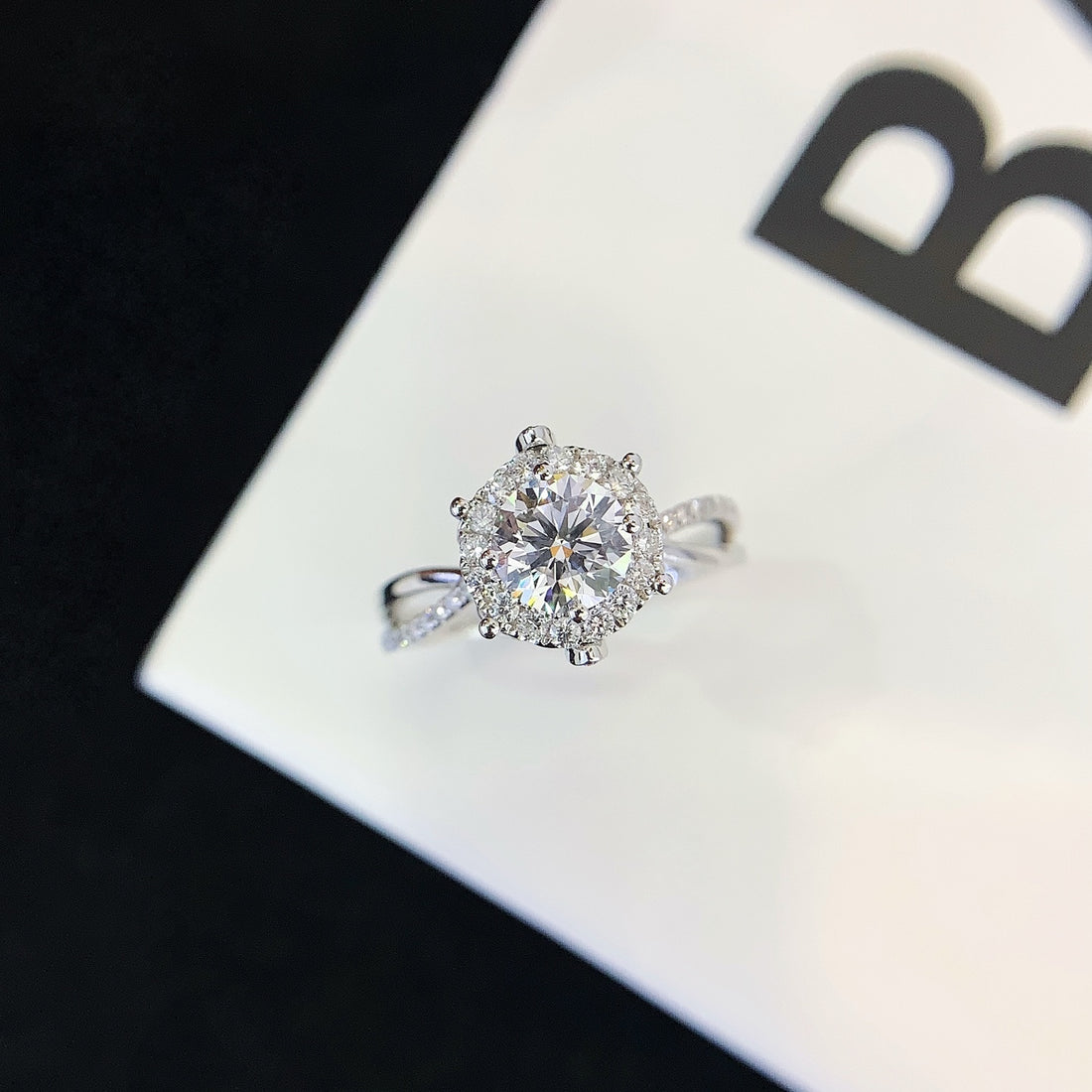 Round Halo Pavé Twist Engagement Ring