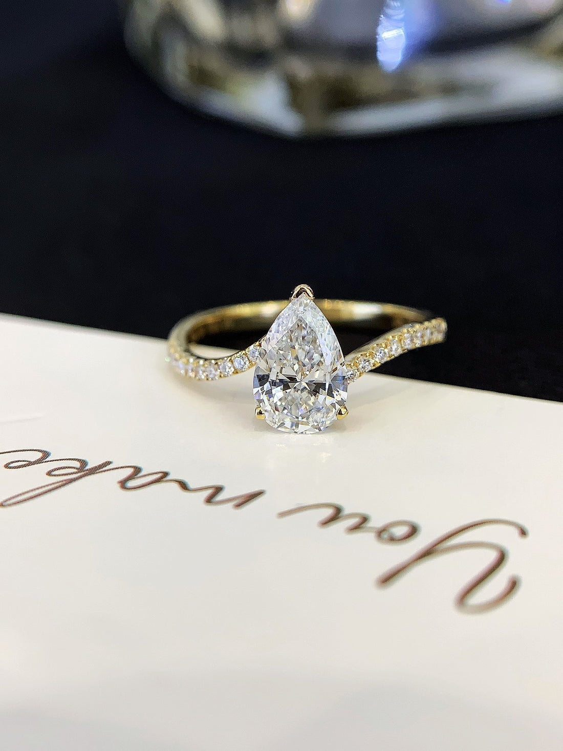 Pear Curved Pavé Solitaire Ring