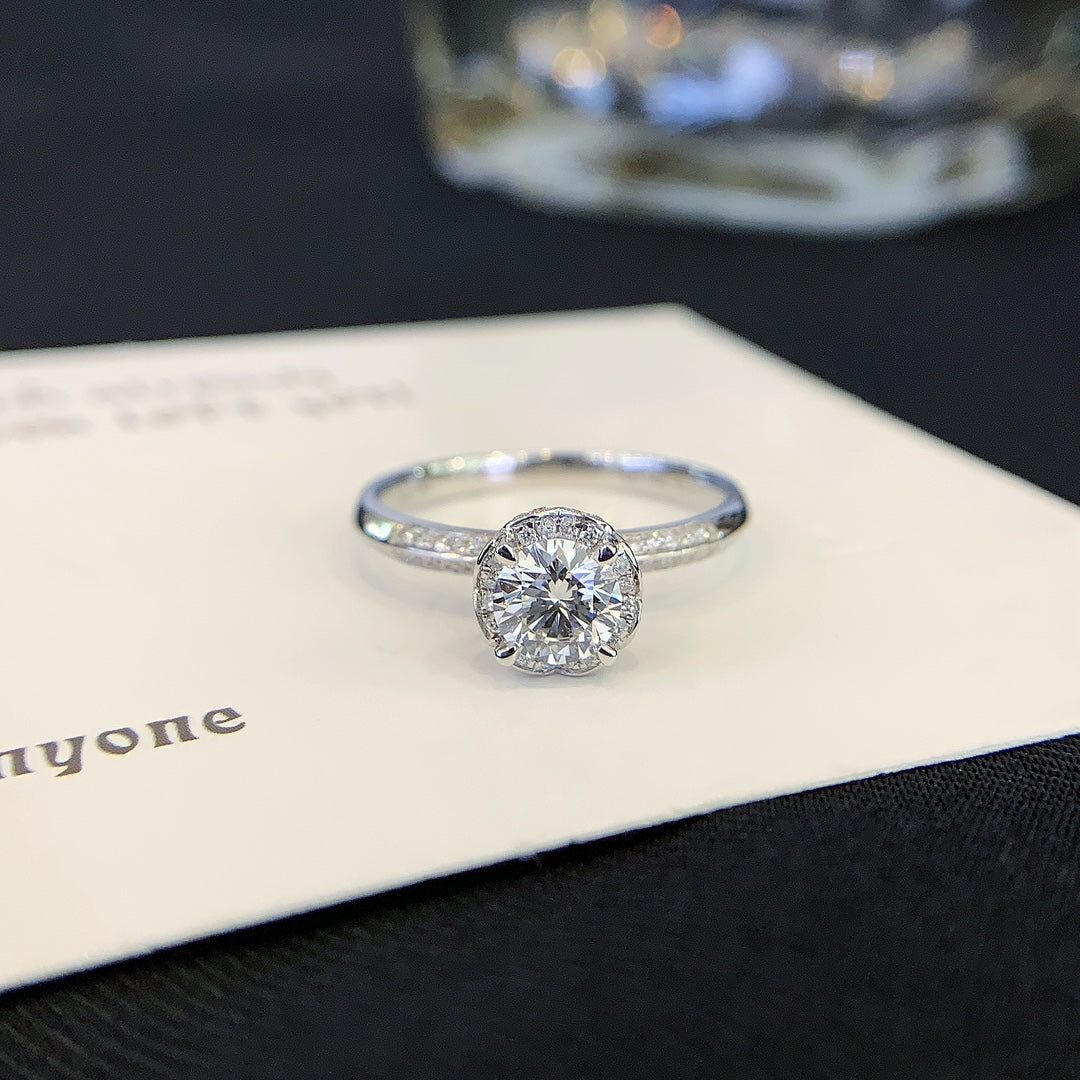 Round Micro Halo Slim Pavé Solitaire Ring