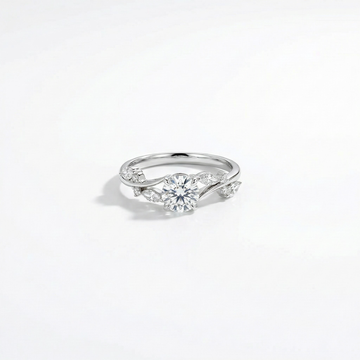 Round Solitaire Vine Accent Ring