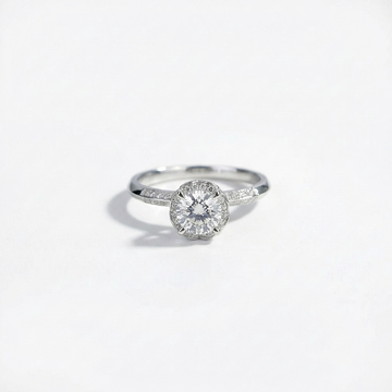 Round Micro Halo Slim Pavé Solitaire Ring