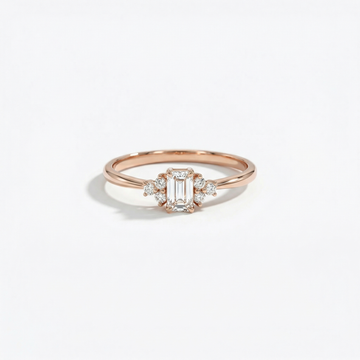 Emerald-Cut Diamond Ring with Floral Side Accents