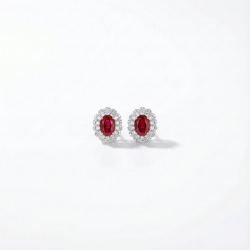 Oval Ruby Halo Stud Earrings