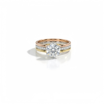 Round Cut Diamond Tri-Tone Pavé Stacked Engagement Ring